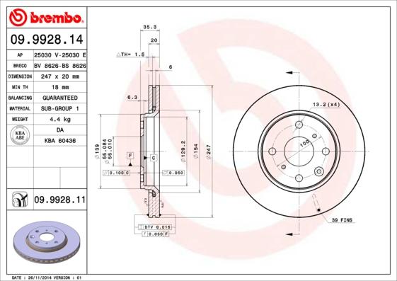 Brembo 09.9928.14 - Bremžu diski ps1.lv