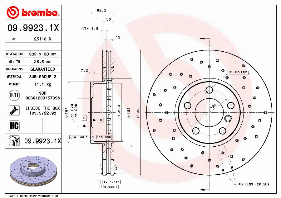 Brembo 09.9923.1X - Bremžu diski ps1.lv