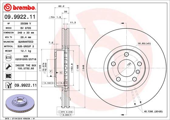 Brembo 09.9922.11 - Bremžu diski ps1.lv