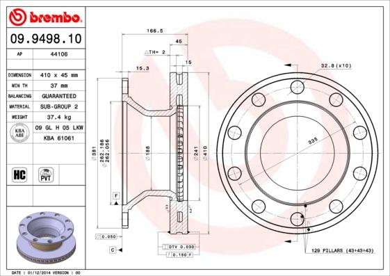 Brembo 09.9498.10 - Bremžu diski ps1.lv