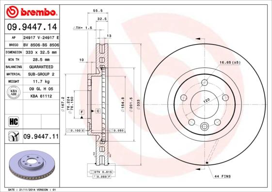 Brembo 09.9447.11 - Bremžu diski ps1.lv