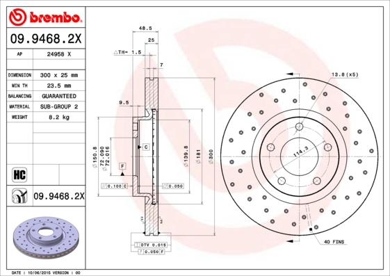 Brembo 09.9468.2X - Bremžu diski ps1.lv