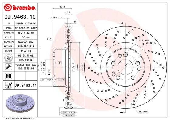 Brembo 09.9463.11 - Bremžu diski ps1.lv