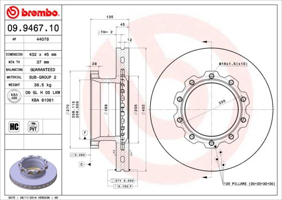 Brembo 09.9467.10 - Bremžu diski ps1.lv