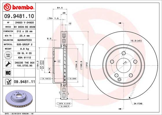 Brembo 09.9481.11 - Bremžu diski ps1.lv