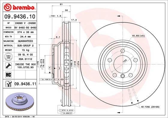 Brembo 09.9436.10 - Bremžu diski ps1.lv