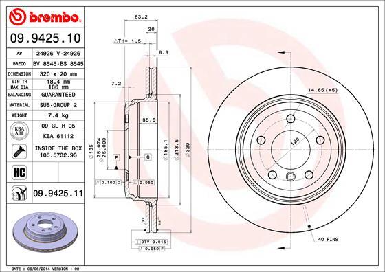 Brembo 09.9425.11 - Bremžu diski ps1.lv