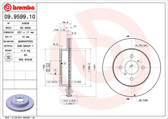 Brembo 09.9599.10 - Bremžu diski ps1.lv