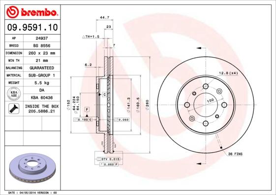 Brembo 09.9591.10 - Bremžu diski ps1.lv