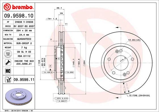 Brembo 09.9598.11 - Bremžu diski ps1.lv