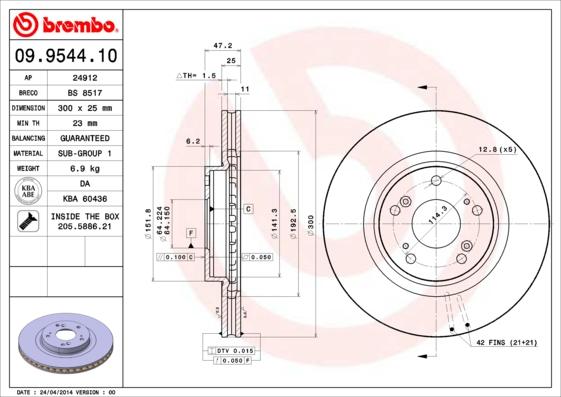 Brembo 09.9544.11 - Bremžu diski ps1.lv