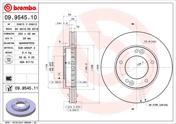 Brembo 09.9545.11 - Bremžu diski ps1.lv