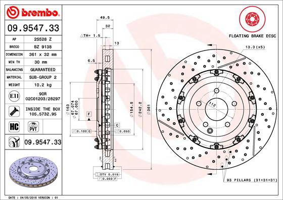 Brembo 09.9547.33 - Bremžu diski ps1.lv