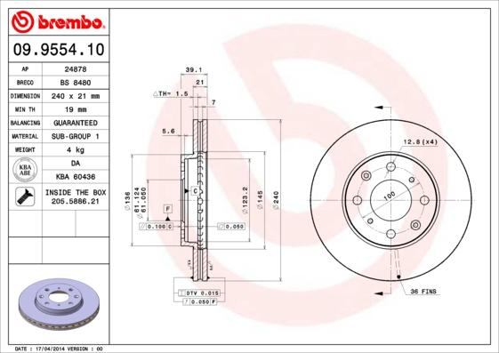 Brembo 09.9554.10 - Bremžu diski ps1.lv