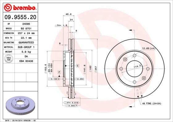 Brembo 09.9555.20 - Bremžu diski ps1.lv