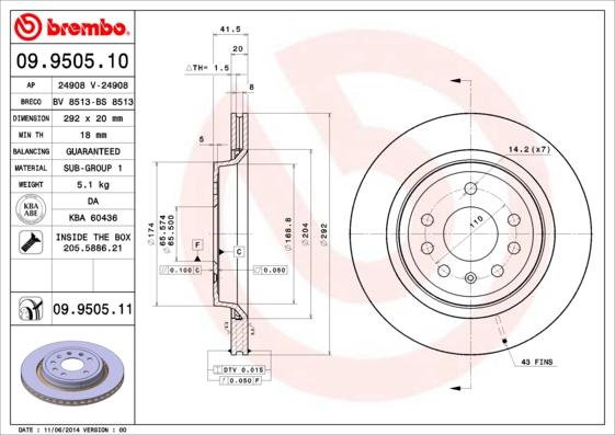 Brembo 09.9505.11 - Bremžu diski ps1.lv