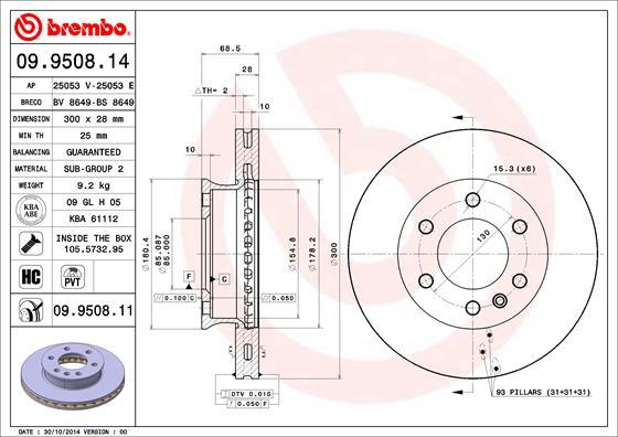 Brembo 09.9508.14 - Bremžu diski ps1.lv