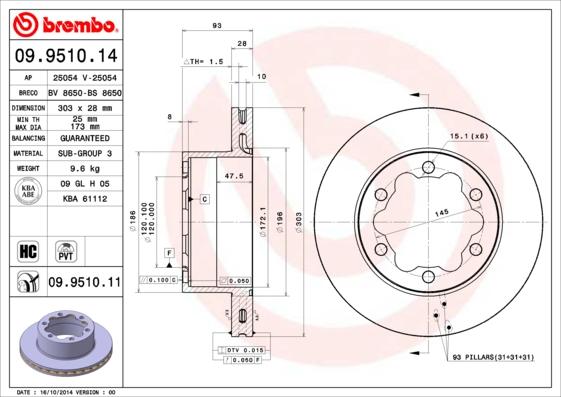 Brembo 09.9510.11 - Bremžu diski ps1.lv