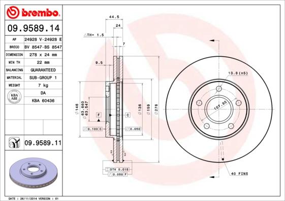 Brembo 09.9589.14 - Bremžu diski ps1.lv