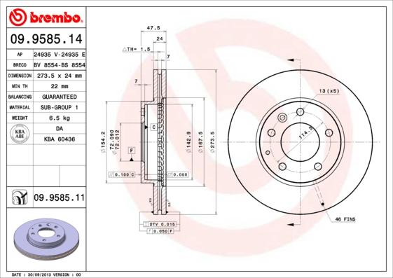 Brembo 09.9585.14 - Bremžu diski ps1.lv