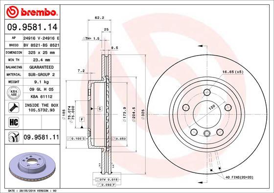 Brembo 09.9581.14 - Bremžu diski ps1.lv