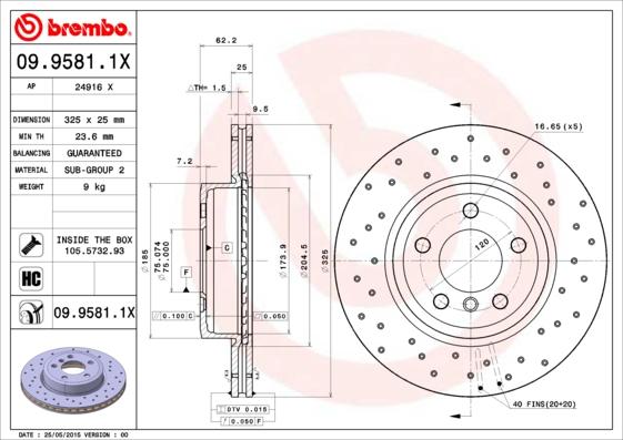 Brembo 09.9581.1X - Bremžu diski ps1.lv