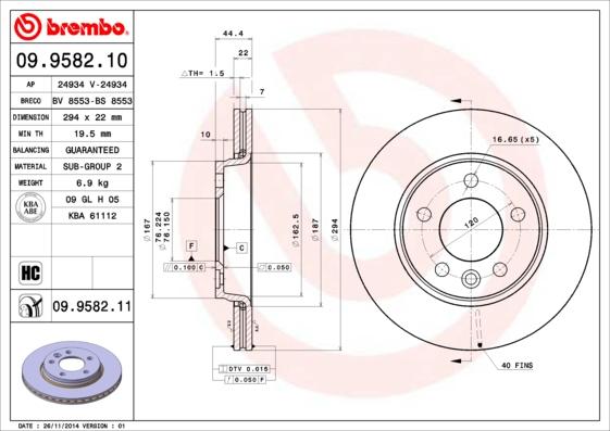 Brembo 09.9582.11 - Bremžu diski ps1.lv