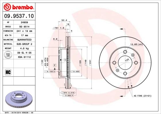 Brembo 09.9537.10 - Bremžu diski ps1.lv