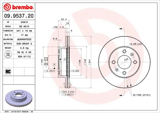 Brembo 09.9537.20 - Bremžu diski ps1.lv