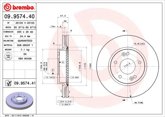 Brembo 09.9574.40 - Bremžu diski ps1.lv