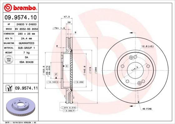 Brembo 09.9574.10 - Bremžu diski ps1.lv