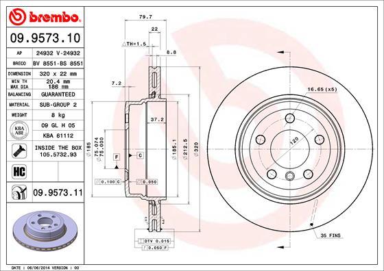 Brembo 09.9573.11 - Bremžu diski ps1.lv