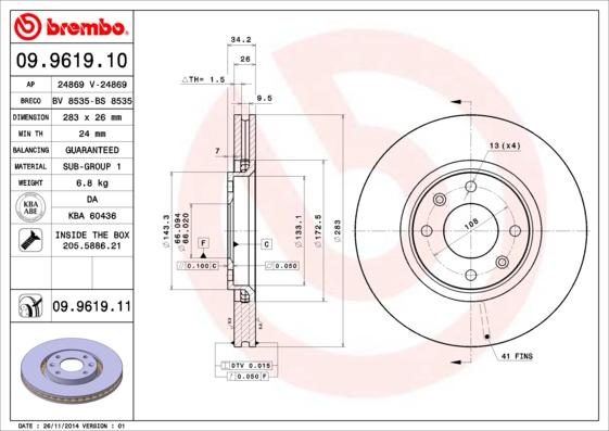 Brembo 09.9619.11 - Bremžu diski ps1.lv