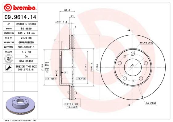 Brembo 09.9614.14 - Bremžu diski ps1.lv