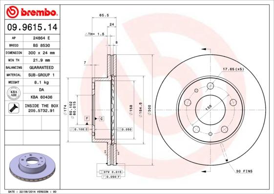 Brembo 09.9615.14 - Bremžu diski ps1.lv