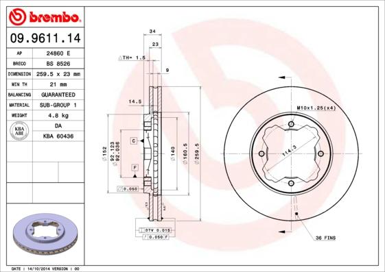 Brembo 09.9611.14 - Bremžu diski ps1.lv