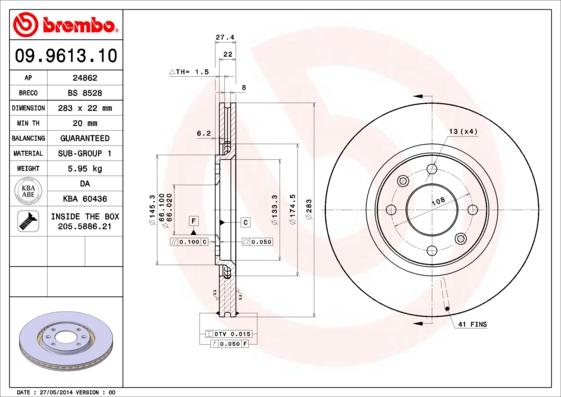 Brembo 09.9613.10 - Bremžu diski ps1.lv