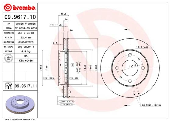 Brembo 09.9617.11 - Bremžu diski ps1.lv