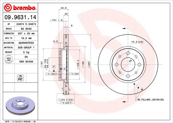 Brembo 09.9631.14 - Bremžu diski ps1.lv