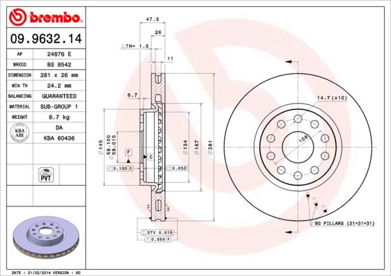 Brembo 09.9632.14 - Bremžu diski ps1.lv