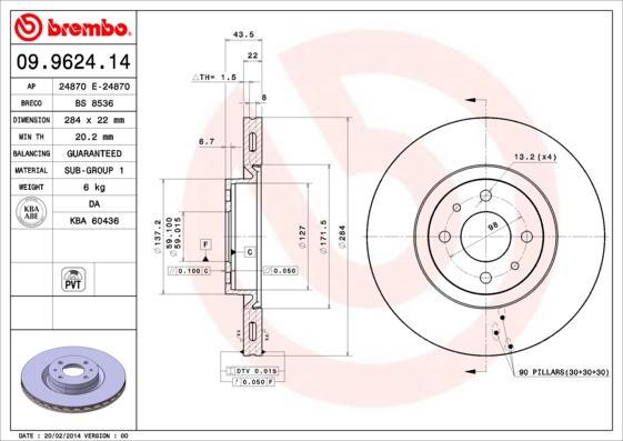 Brembo 09.9624.14 - Bremžu diski ps1.lv