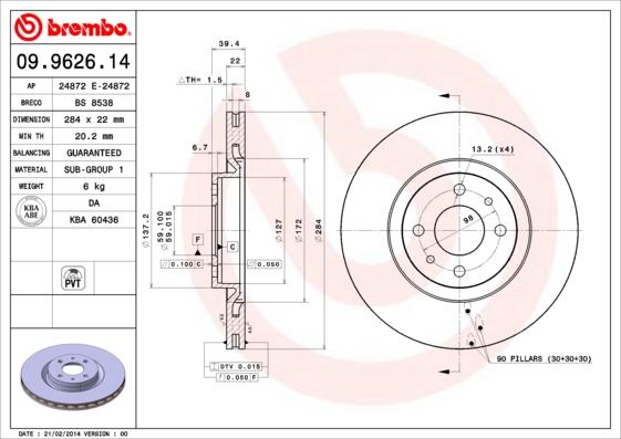 Brembo 09.9626.14 - Bremžu diski ps1.lv