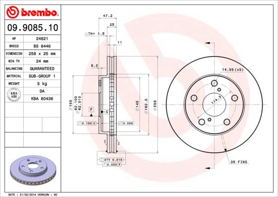 Brembo 09.9085.10 - Bremžu diski ps1.lv