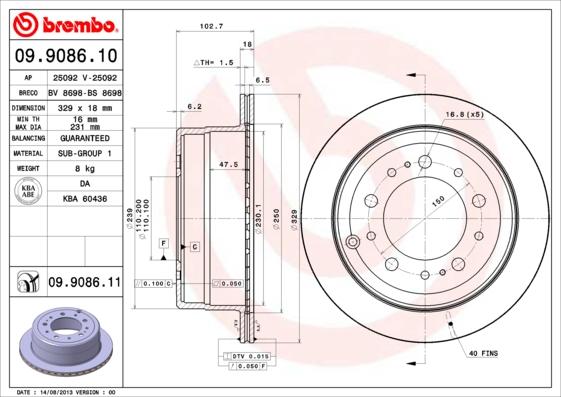 Brembo 09.9086.10 - Bremžu diski ps1.lv