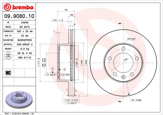 Brembo 09.9080.10 - Bremžu diski ps1.lv