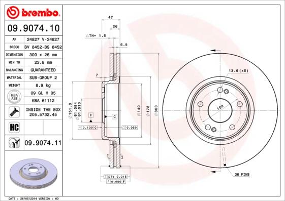 Brembo 09.9074.10 - Bremžu diski ps1.lv