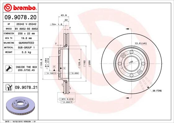 Brembo 09.9078.21 - Bremžu diski ps1.lv