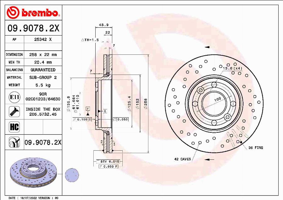 Brembo 09.9078.2X - Bremžu diski ps1.lv