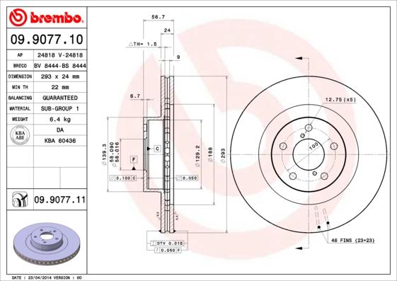 Brembo 09.9077.10 - Bremžu diski ps1.lv