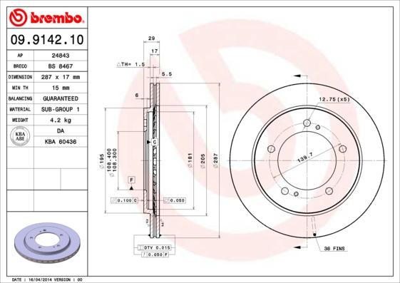 Brembo 09.9142.11 - Bremžu diski ps1.lv